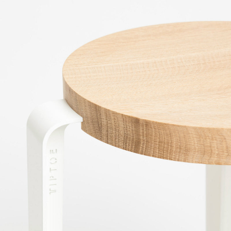 【P】MI LOU mid-high stool – solid wood – SOLID OAK <br>CLOUDY WHITE