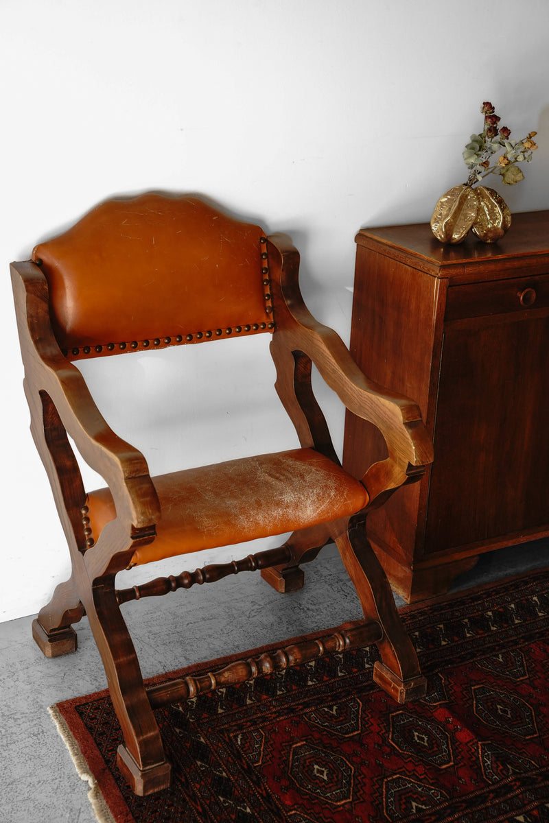 Teak wood leather chair vintage Yamato store