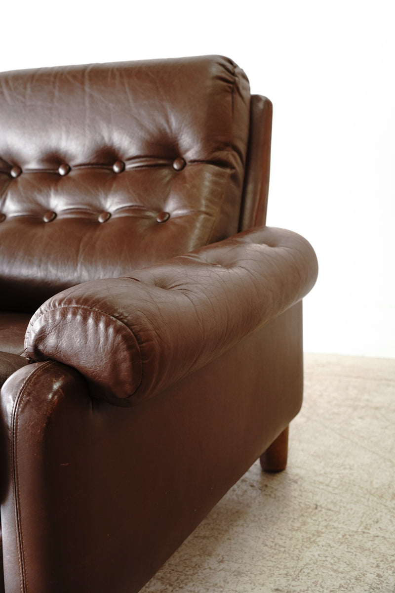 1 seater teak wood x leather sofa Vintage Yamato store