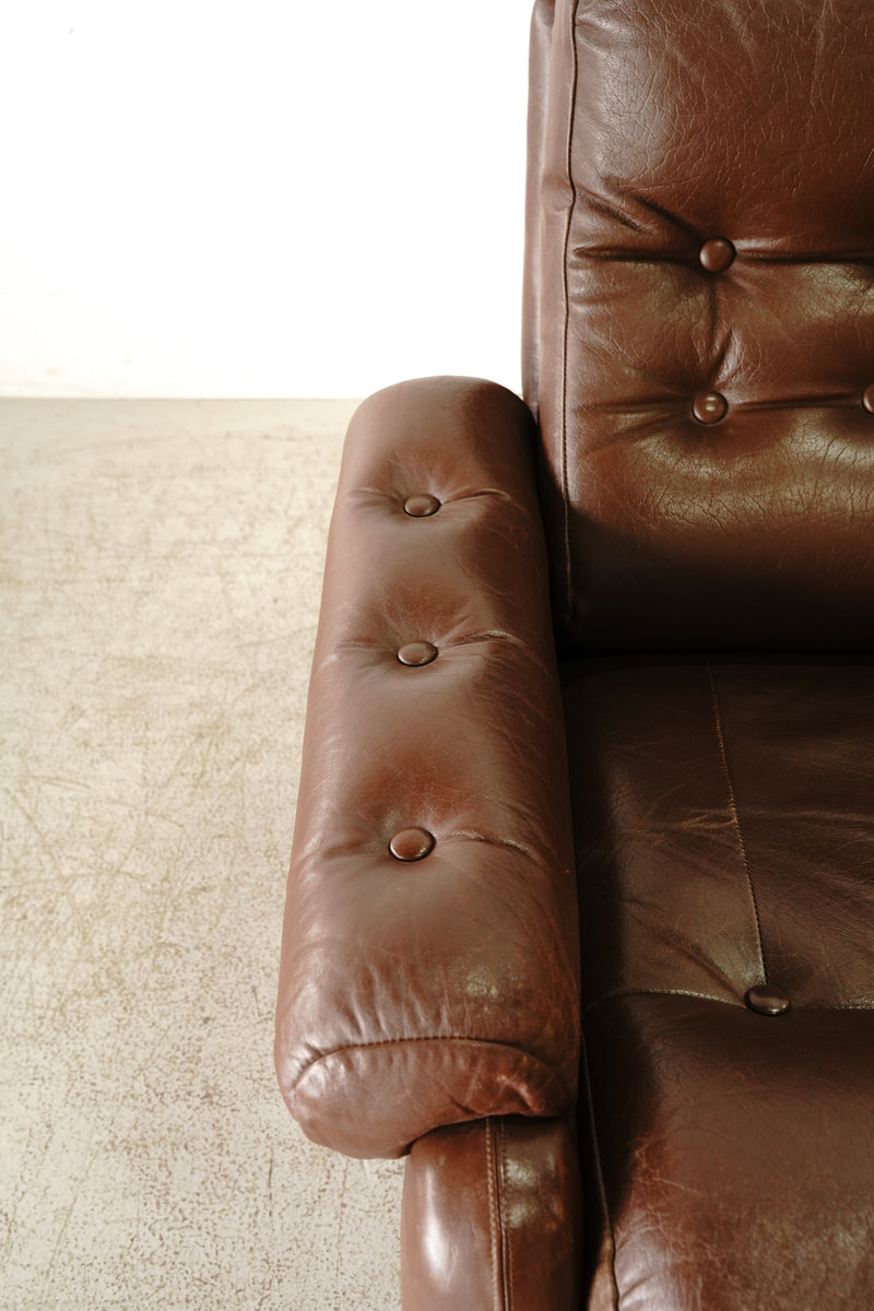 1 seater teak wood x leather sofa Vintage Yamato store