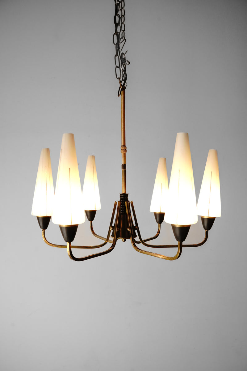6-light frosted glass chandelier<br> vintage<br> Yamato store
