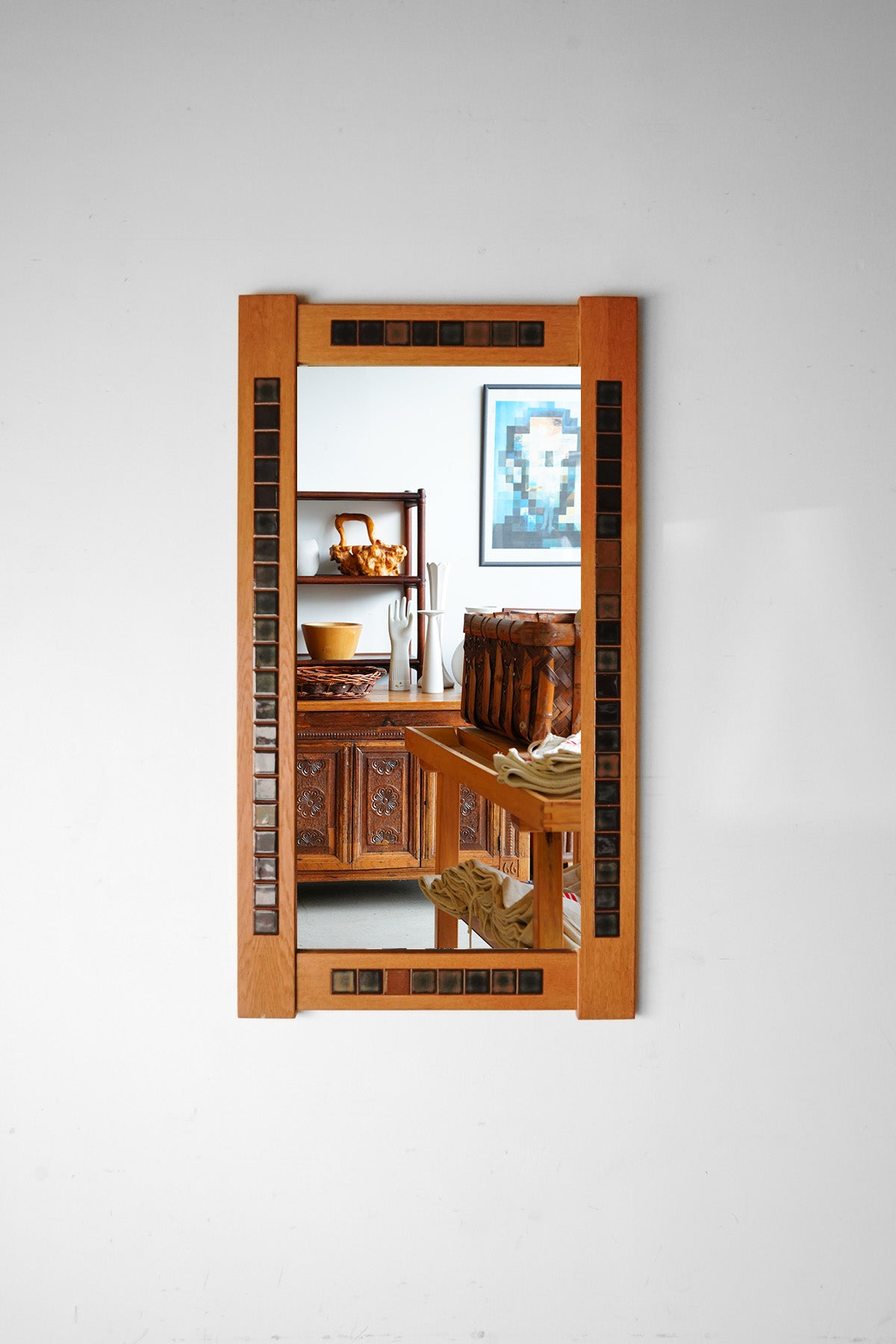 タイル×ウッドフレーム ウォールミラーヴィンテージcerote antiques