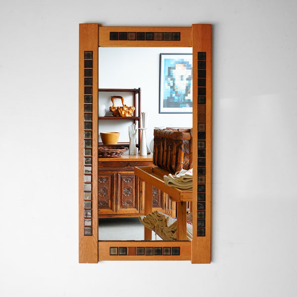 タイル×ウッドフレーム ウォールミラーヴィンテージcerote antiques