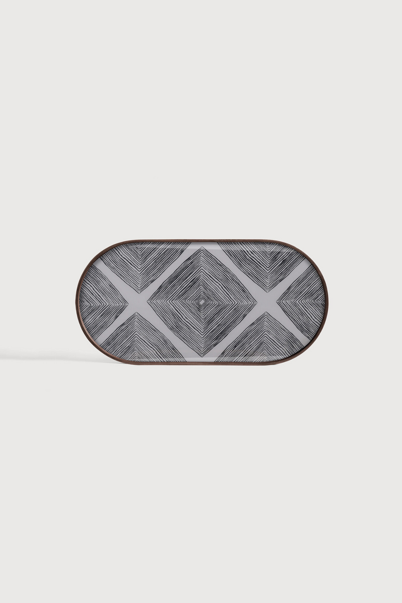 Linear Squares glass tray - Oblong Dark wood<br>bob's box