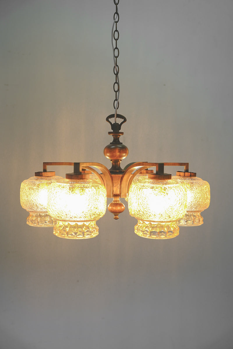 6-light amber glass chandelier vintage Sendagaya store<br> HOLD~until 9/23・O