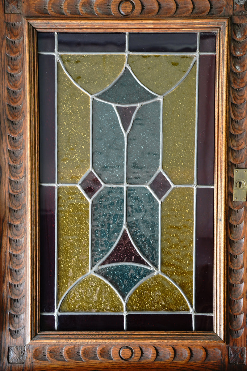 Stained glass x oak wood cupboard vintage Yamato store
