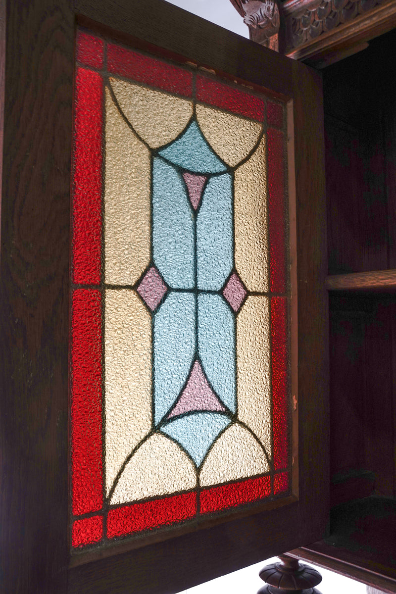 Stained glass x oak wood cupboard vintage Yamato store
