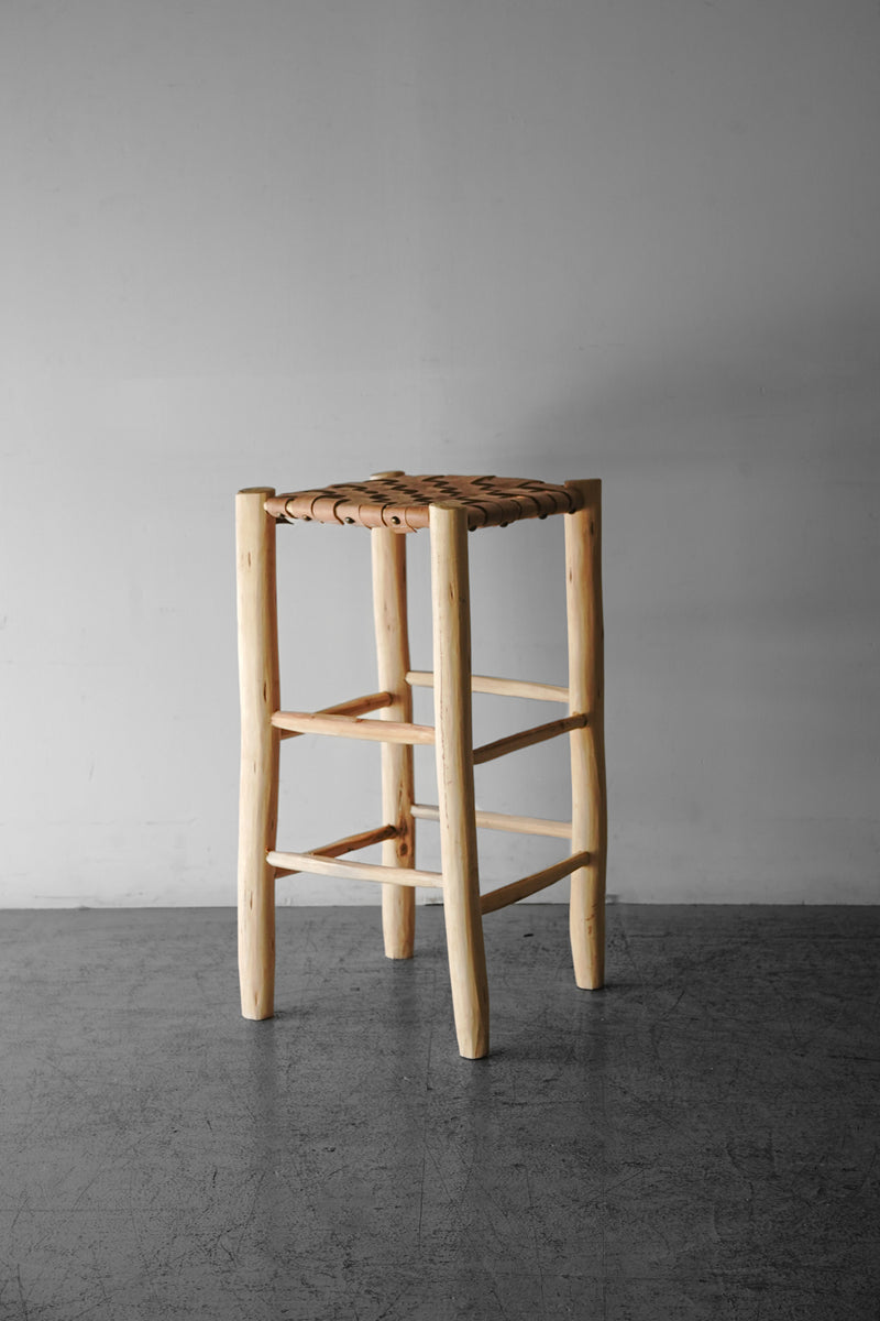 Moroccan wood x leather high stool<br> Sendagaya store/Yamato store