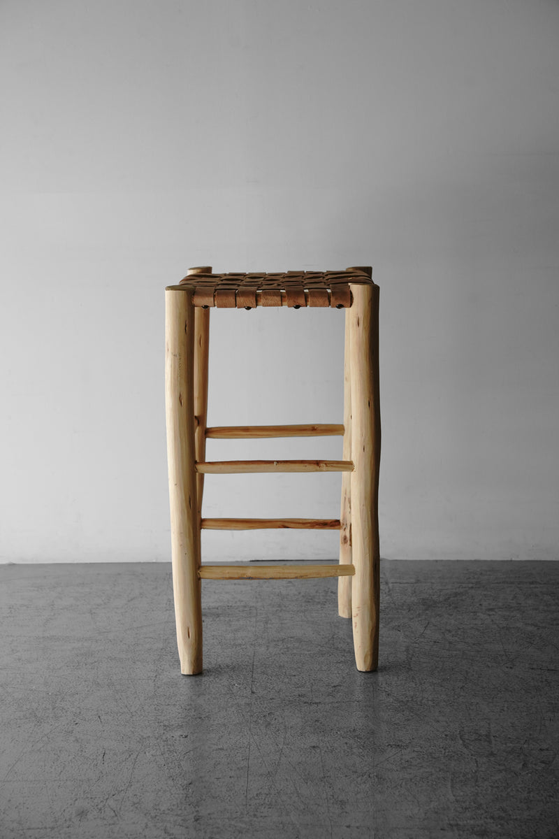 Moroccan wood x leather high stool<br> Sendagaya store/Yamato store