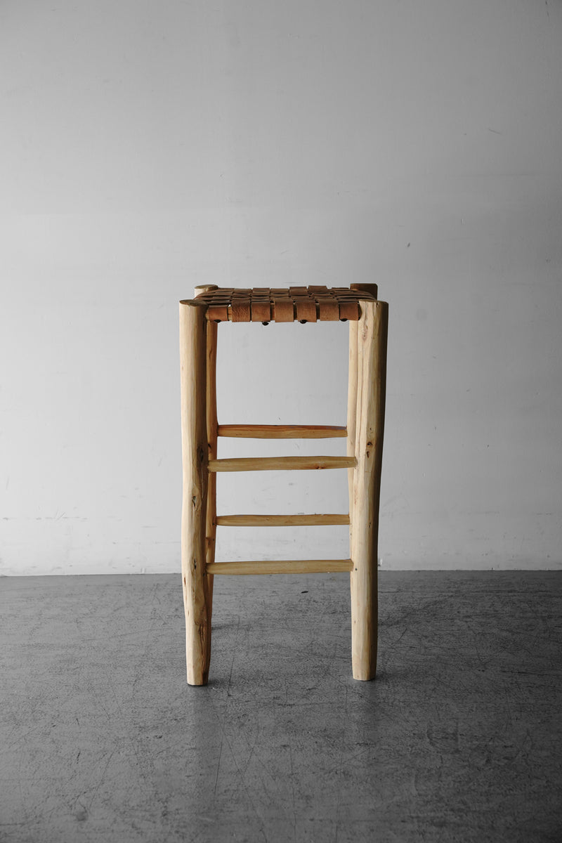 Moroccan wood x leather high stool<br> Sendagaya store/Yamato store