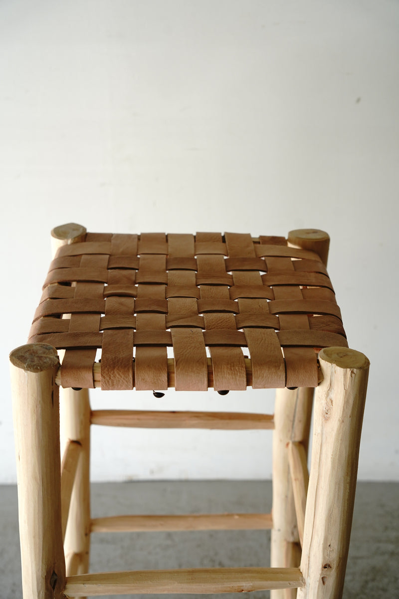 Moroccan wood x leather high stool<br> Sendagaya store/Yamato store