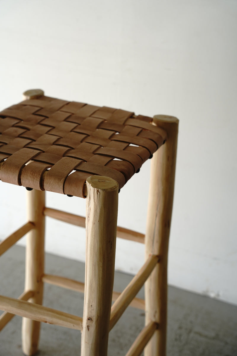 Moroccan wood x leather high stool<br> Sendagaya store/Yamato store