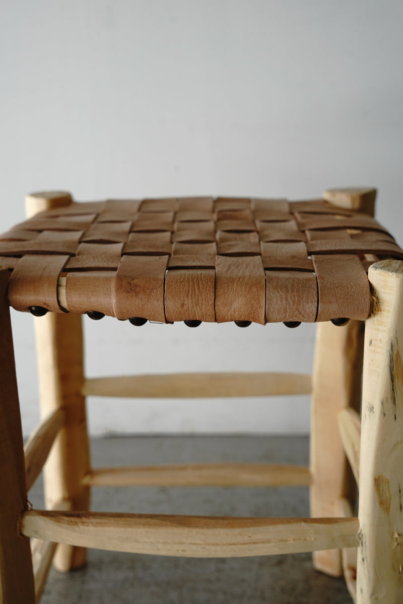 Moroccan wood x leather stool M<br> Yamato store, Sendagaya store, Osaka store