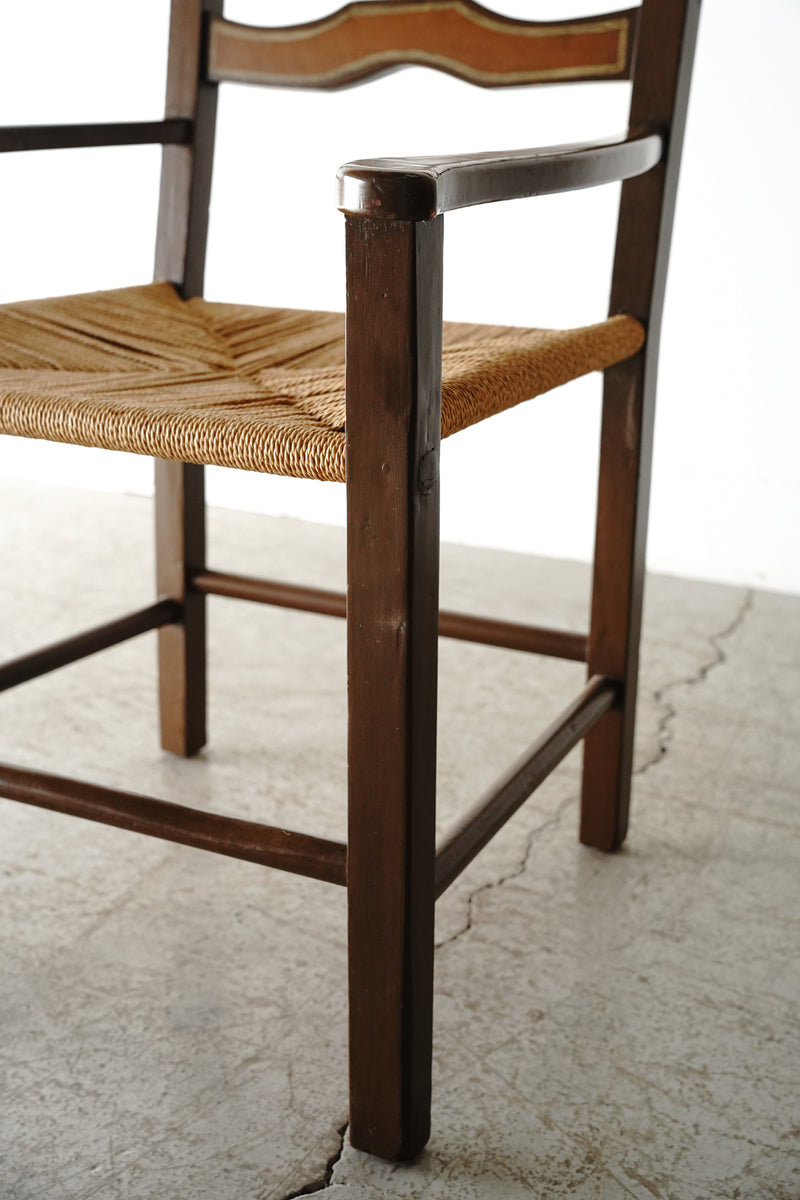 Painted wood paper cord arm dining chair<br> vintage yamato store 