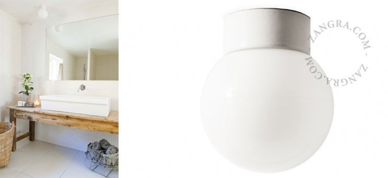 zangra<br> outdoor or bathroom white porcelain wall or ceiling light<br> - glass shade 6- Ø 10cm<br> Yamato store/Sendagaya store