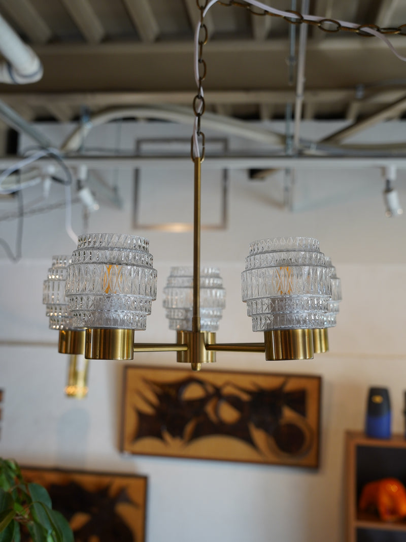 5灯 デザインガラスシャンデリア <br>1960's , Sweden <br>大阪店 - ヴィンテージ SHARK ATTACK