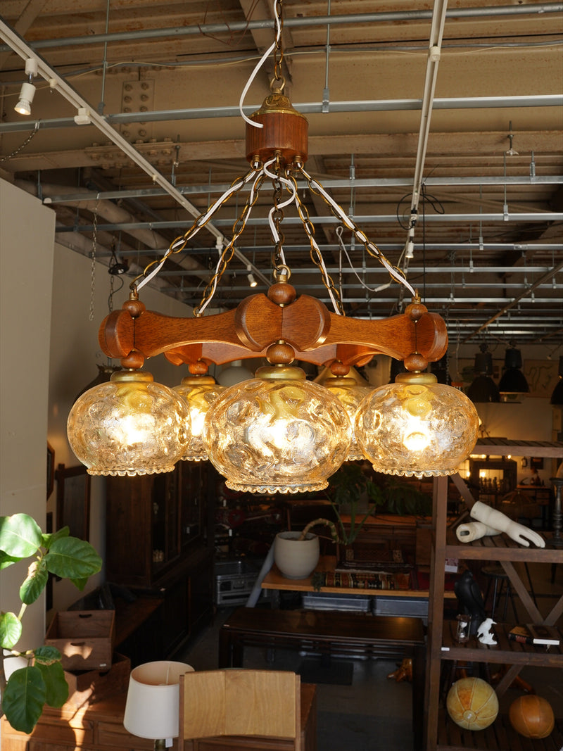 5灯 デザインガラスシャンデリア <br>1960's-1970's <br>大阪店 - ヴィンテージ SHARK ATTACK