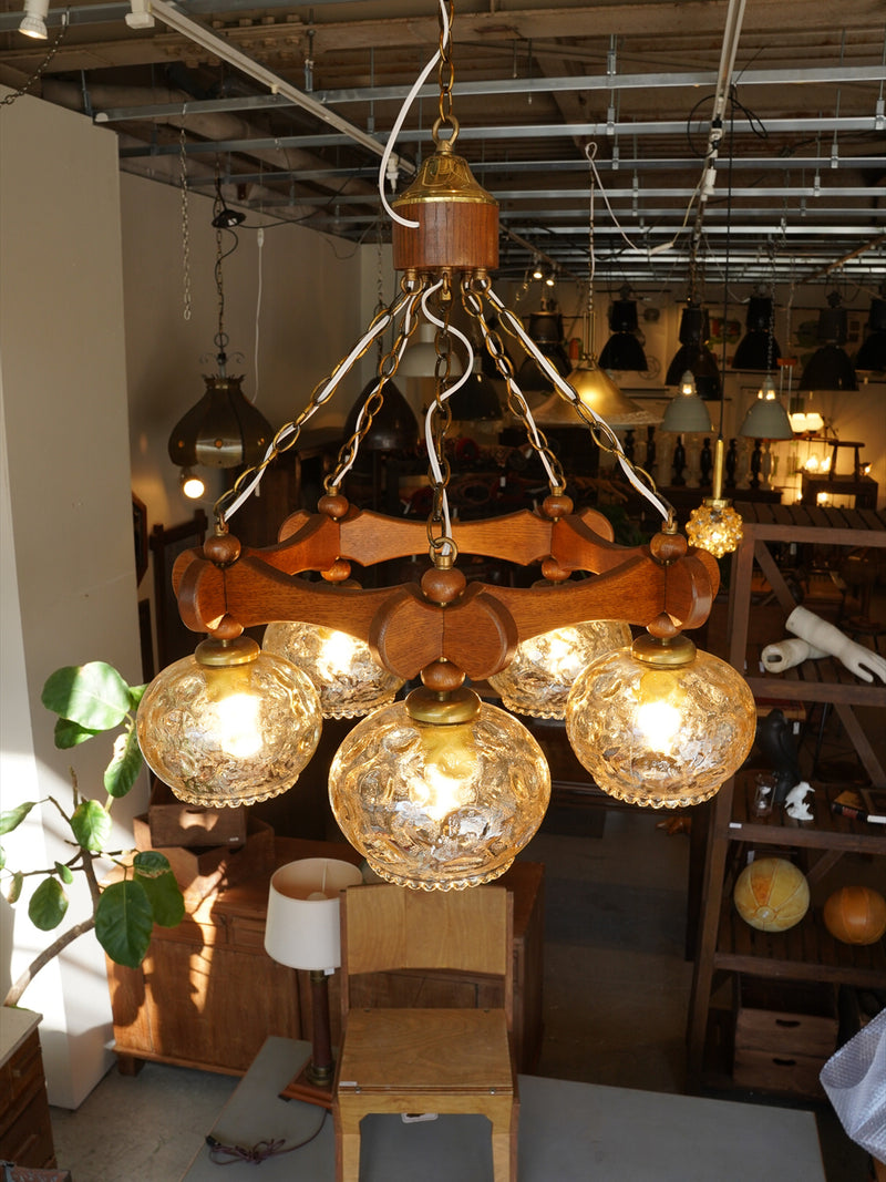 5灯 デザインガラスシャンデリア <br>1960's-1970's <br>大阪店 - ヴィンテージ SHARK ATTACK