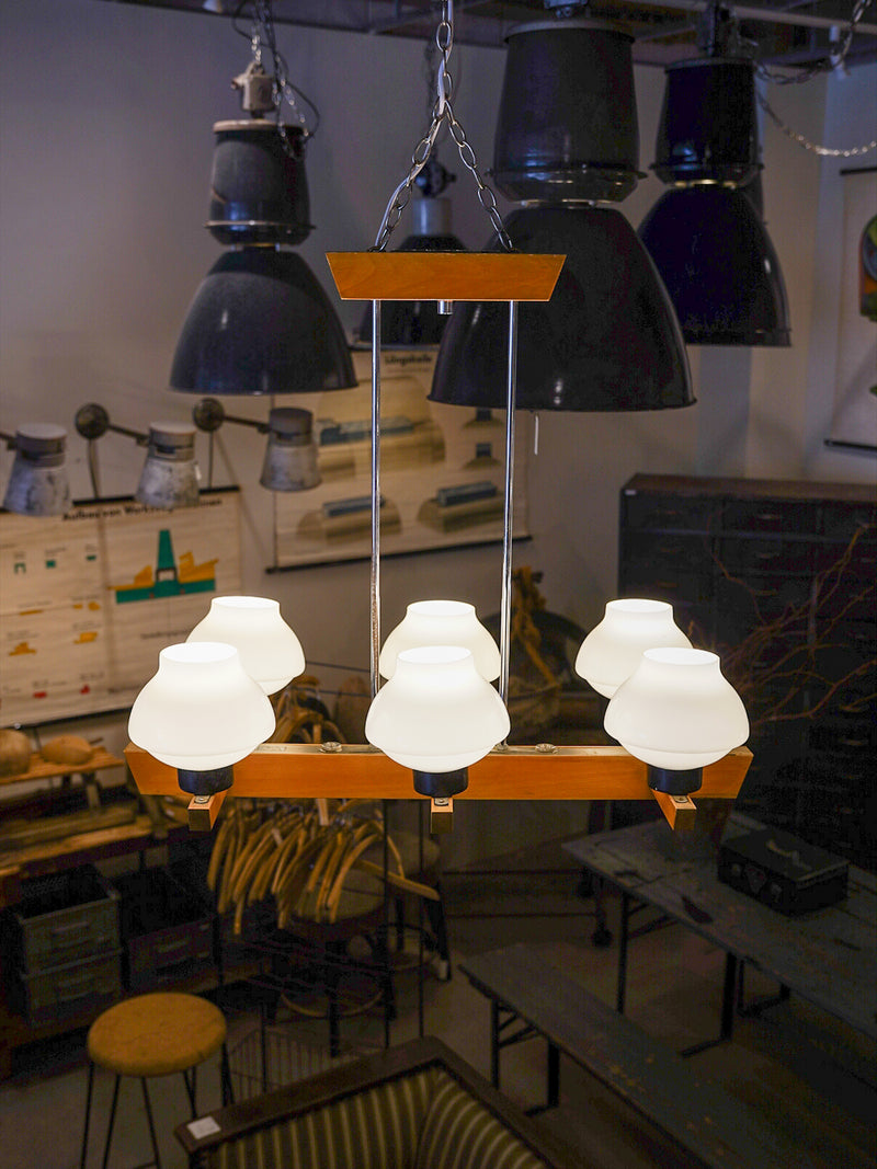 6灯 ガラスシャンデリア/ペンダントランプ <br>1960's-1970's , CzechSlovakia <br>大阪店 - ヴィンテージ SHARK ATTACK