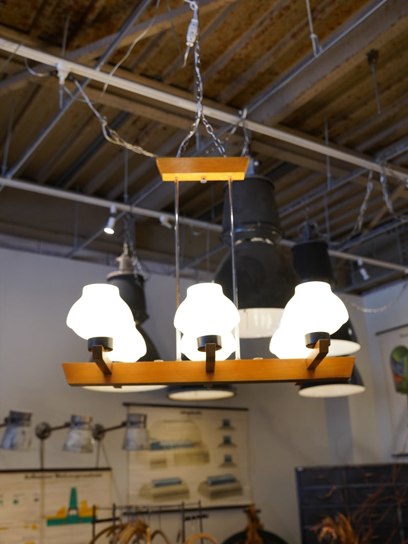 6灯 ガラスシャンデリア/ペンダントランプ <br>1960's-1970's , CzechSlovakia <br>大阪店 - ヴィンテージ SHARK ATTACK