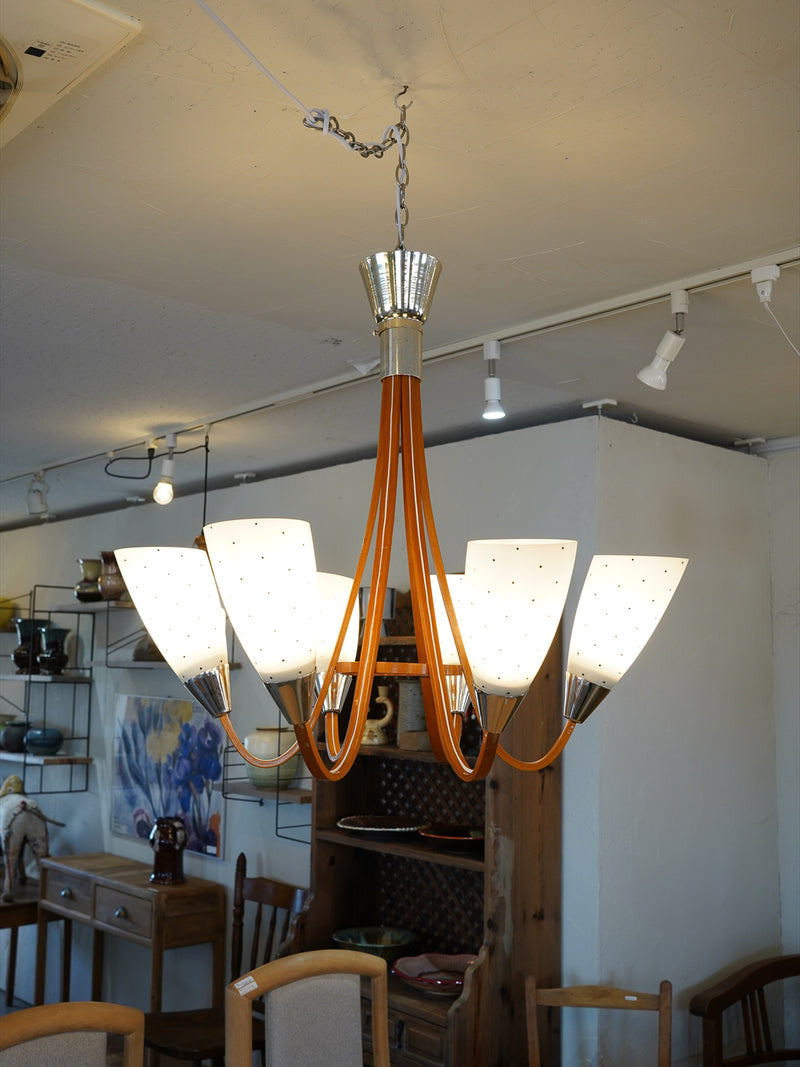 Dřevo Humpolec <br>6灯 ガラス シャンデリア <br>1950's-1960's , Czechoslovakia <br>大阪店