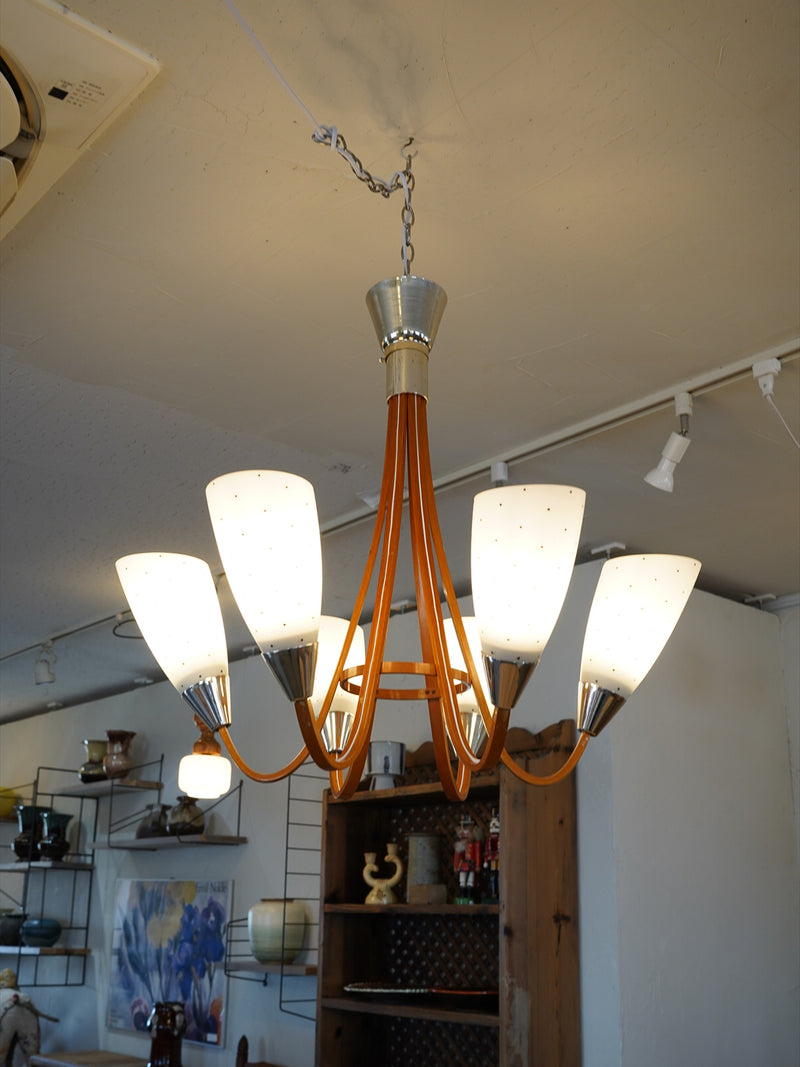 Dřevo Humpolec <br>6灯 ガラス シャンデリア <br>1950's-1960's , Czechoslovakia <br>大阪店