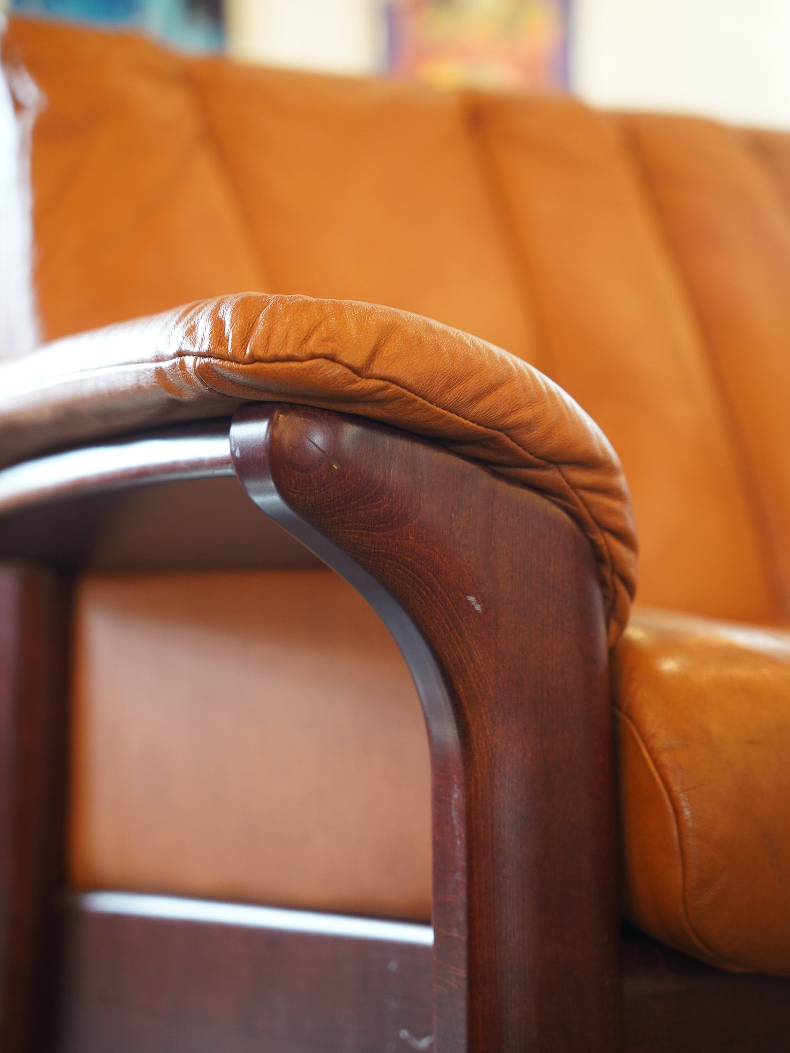 ※アーカイブしない EKORNES - レザー ローバック 3シーター - Norway , 1970's - 大和店 HOLD anynal shiba
