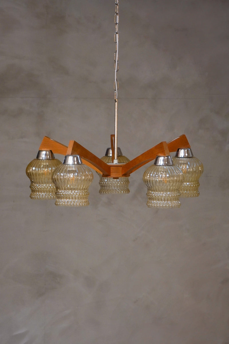 DREVO-Humpelec 5灯シャンデリア <br>1960's , Czechoslovakia <br>bob's box - ヴィンテージ SHARK ATTACK