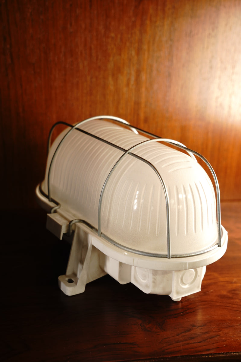 zangra <br>outdoor or bathroom white bakelite bulkhead light - opaline glass <br>大和店・千駄ヶ谷店