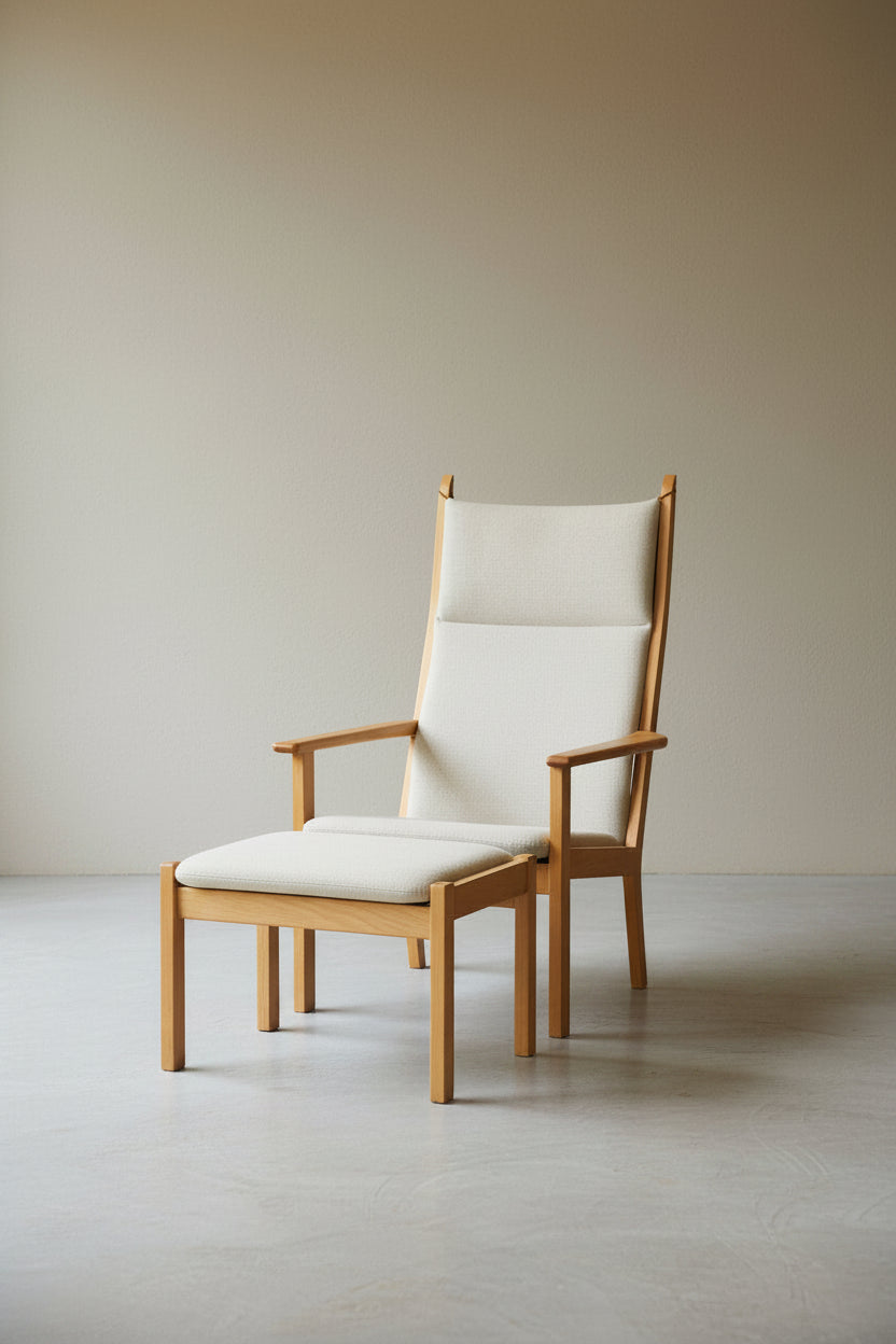 GETAMA , Hans J. Wegner - ファブリック ハイバックイージーチェア＆オットマン - Denmark