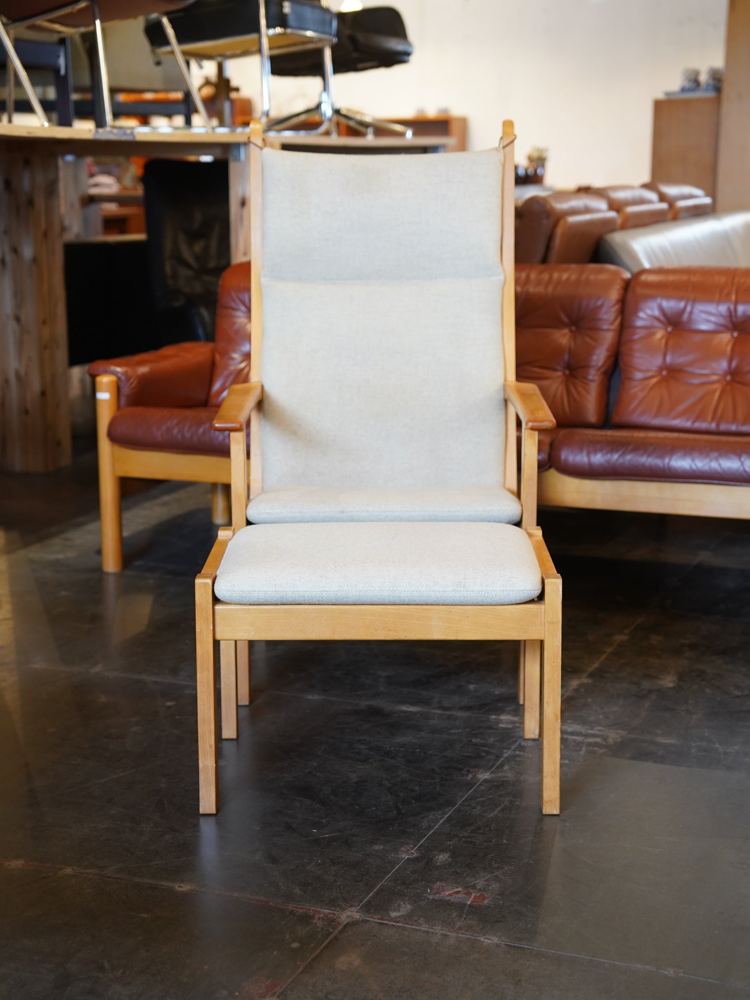 GETAMA , Hans J. Wegner - ファブリック ハイバックイージーチェア＆オットマン - Denmark