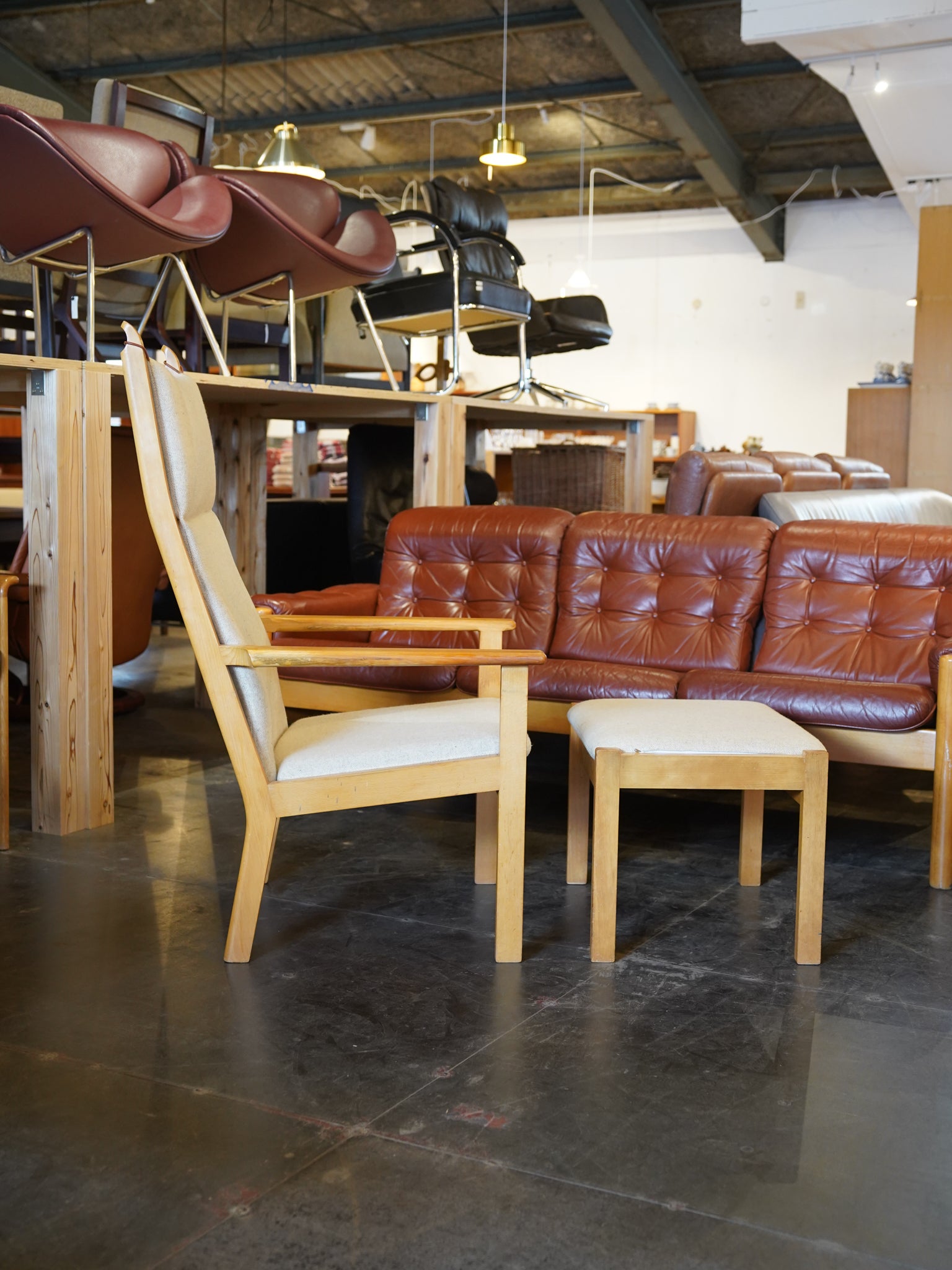 GETAMA , Hans J. Wegner - ファブリック ハイバックイージーチェア＆オットマン - Denmark