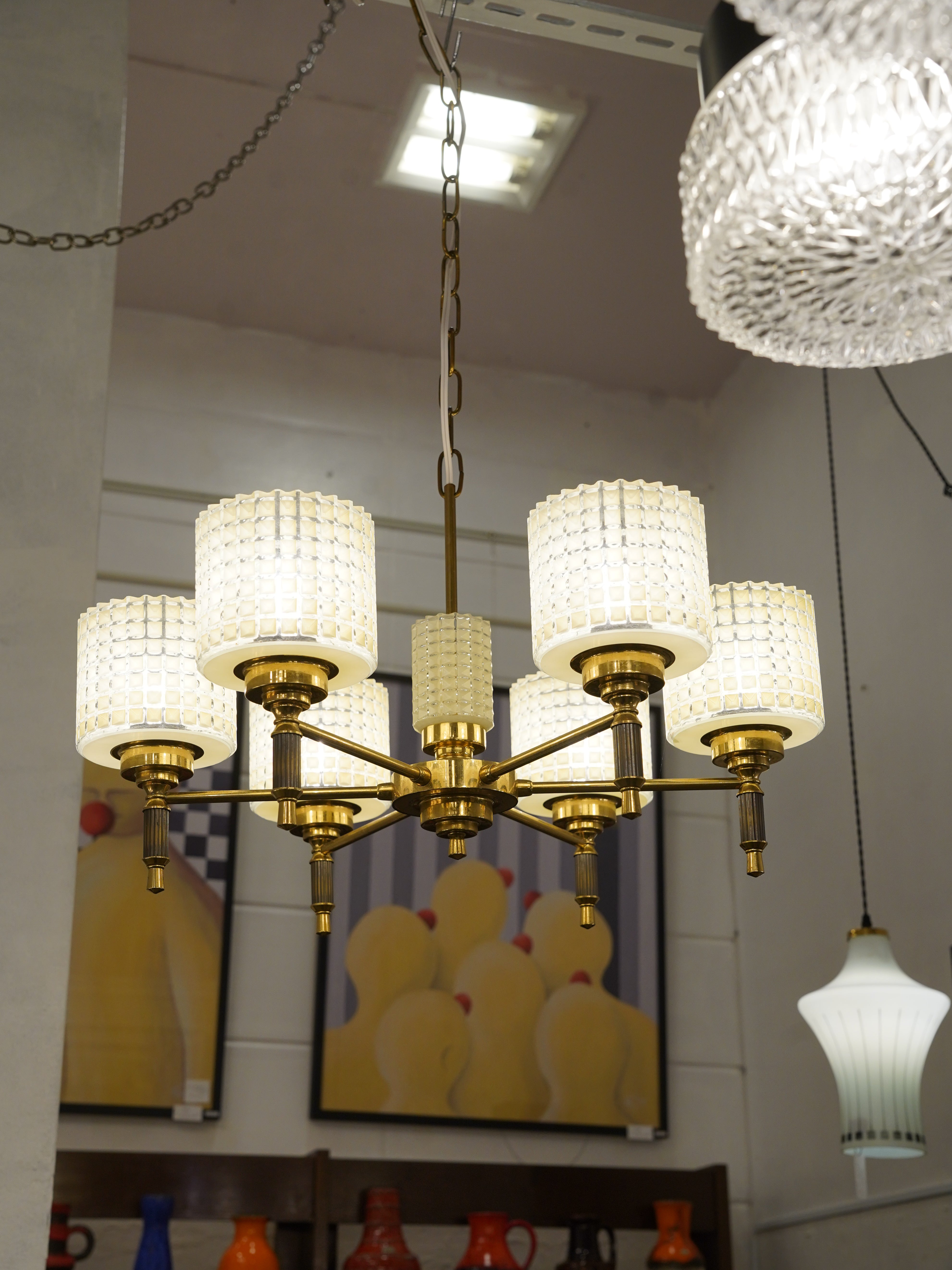 Orrefors社 - 6灯シャンデリアランプ - 1950'~1960' , Sweden - cerote antiques