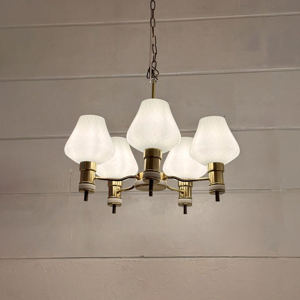 VEB NARVA Leuchtenbau Lengefeld 5灯ガラスシャンデリア 1960's