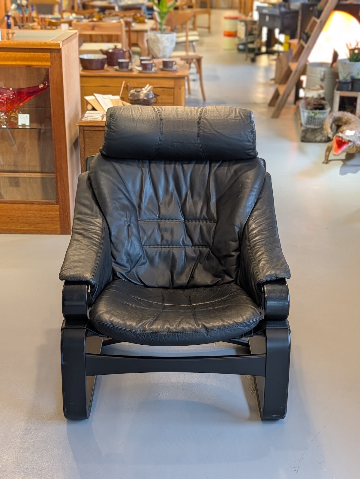 SKIPPER MØBLER , Svend Skipper - ”Apollo Chair” レザー ラウンジチェア＆オットマン - 1970's , Denmark