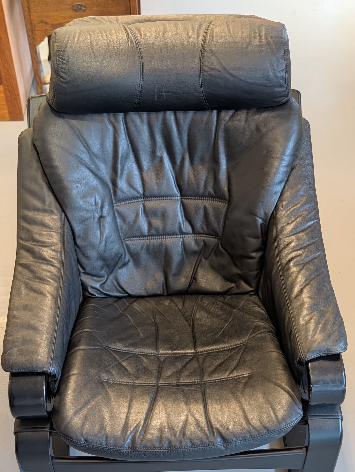 SKIPPER MØBLER , Svend Skipper - ”Apollo Chair” レザー ラウンジチェア＆オットマン - 1970's , Denmark