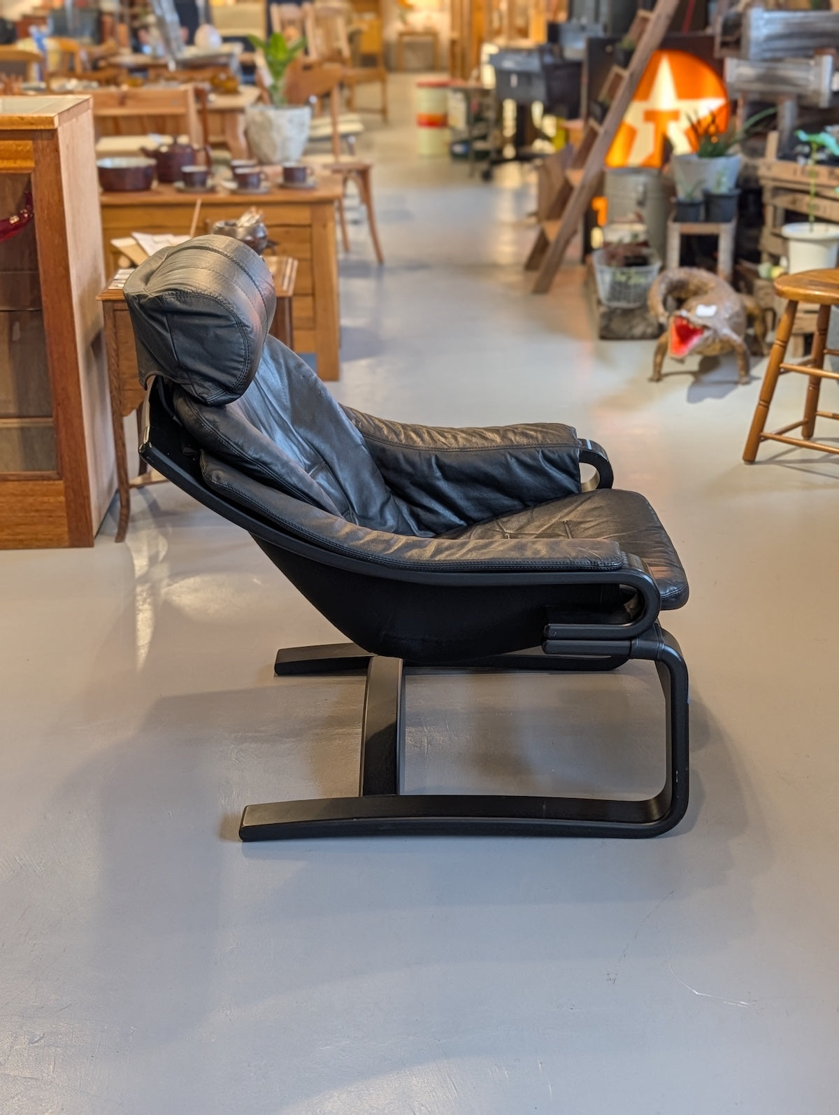 SKIPPER MØBLER , Svend Skipper - ”Apollo Chair” レザー ラウンジチェア＆オットマン - 1970's , Denmark