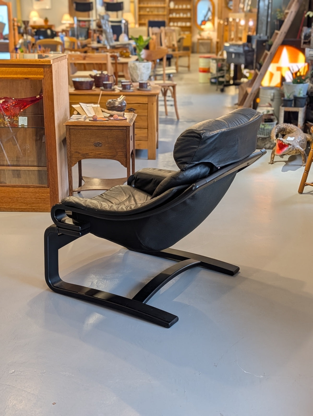 SKIPPER MØBLER , Svend Skipper - ”Apollo Chair” レザー ラウンジチェア＆オットマン - 1970's , Denmark