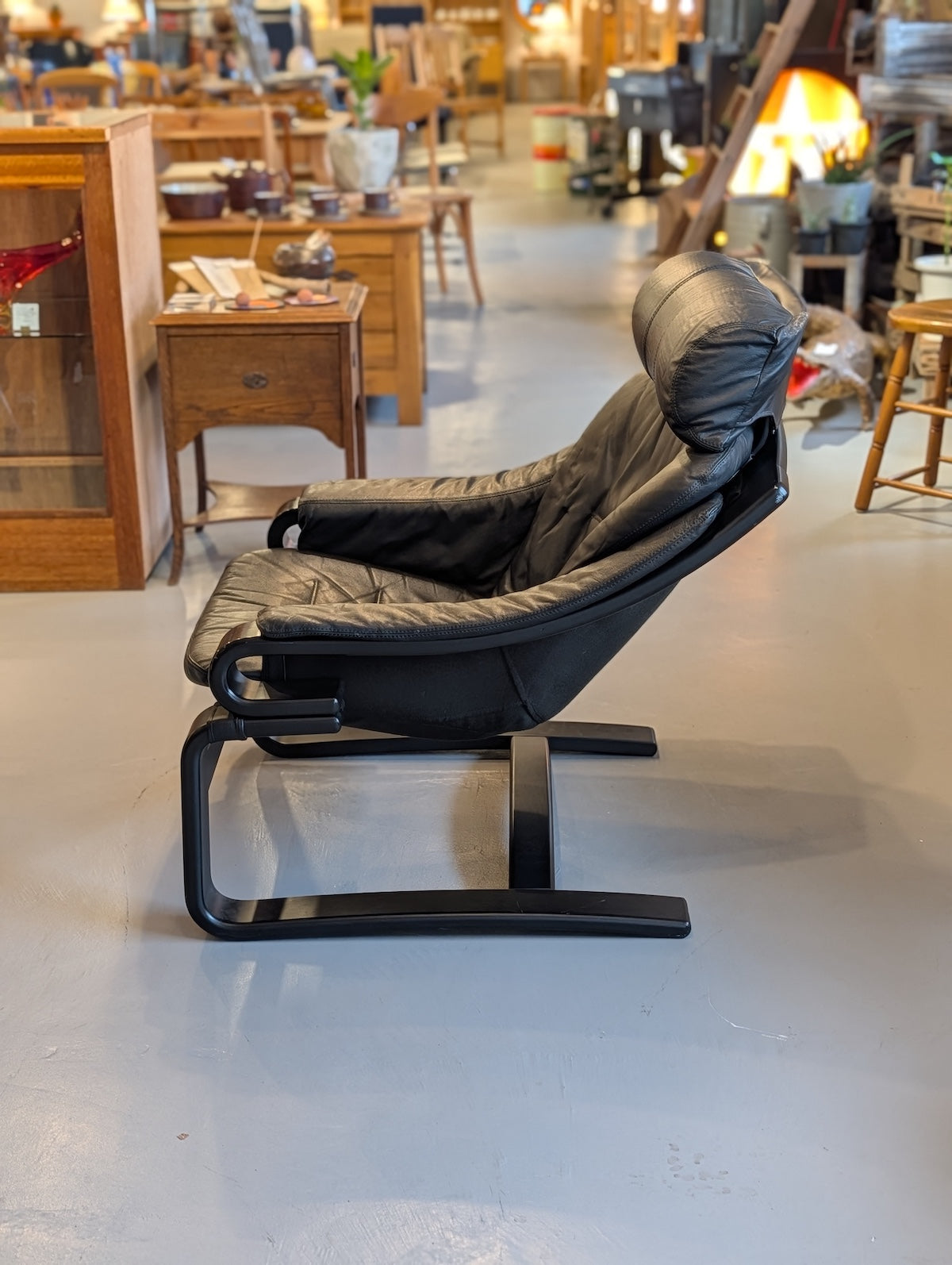 SKIPPER MØBLER , Svend Skipper - ”Apollo Chair” レザー ラウンジチェア＆オットマン - 1970's , Denmark