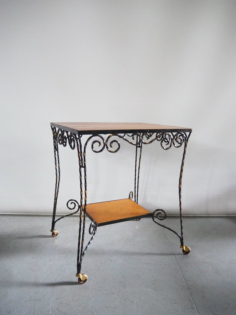 Vintage Oakwood Iron Table/Cart Haneda Store