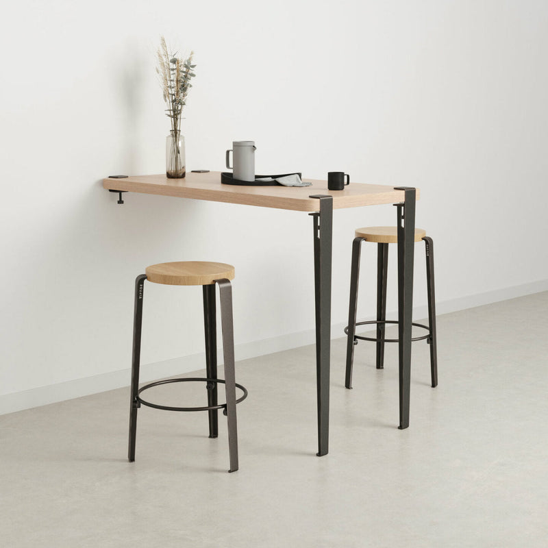 MI LOU mid-high stool – solid wood – SOLID OAK <br>DARK STEEL