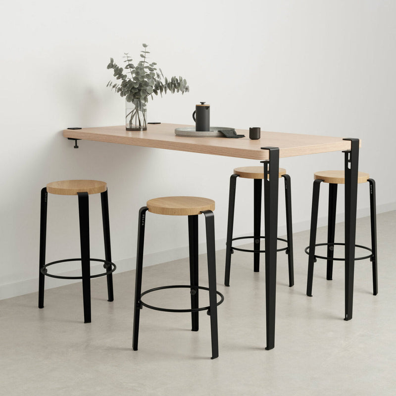 【P】MI LOU mid-high stool – solid wood – SOLID OAK<br> GRAPHITE BLACK