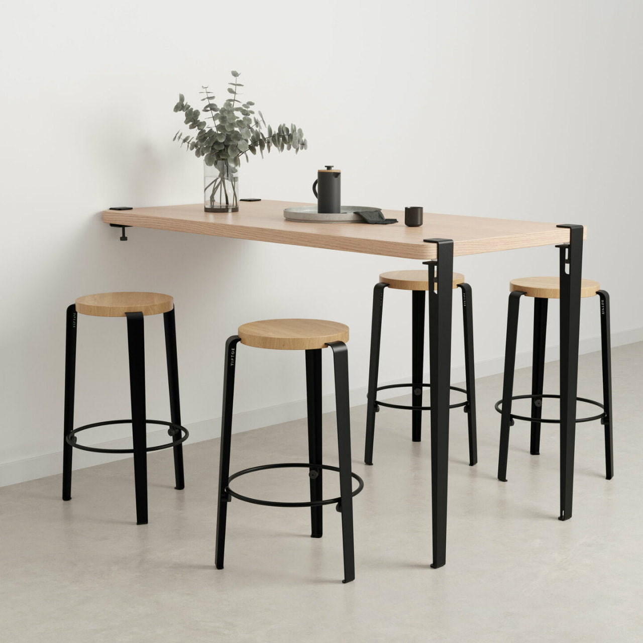 TIPTOE<br>MI LOU mid-high stool – solid wood – SOLID OAK <br>GRAPHITE BLACK - ヴィンテージ SHARK ATTACK