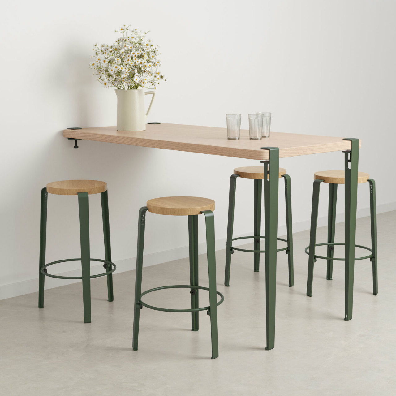 TIPTOE<br>MI LOU mid-high stool – solid wood – SOLID OAK <br>ROSEMARY GREEN - ヴィンテージ SHARK ATTACK
