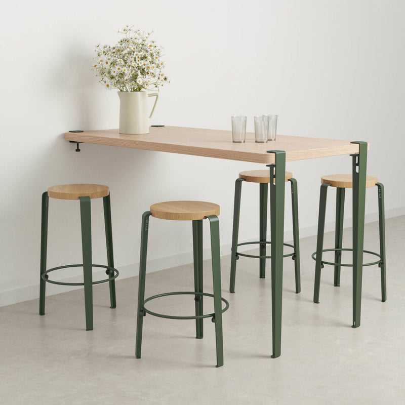 MI LOU mid-high stool – solid wood – SOLID OAK <br>ROSEMARY GREEN