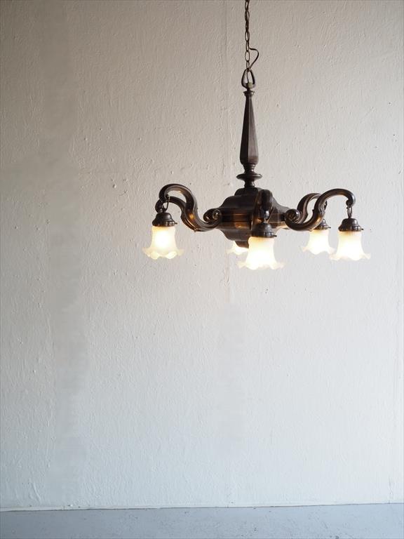 vintage<br> 6-light glass x iron chandelier<br>