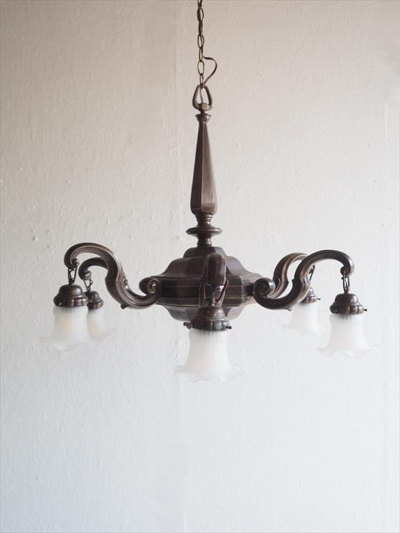 vintage<br> 6-light glass x iron chandelier<br>