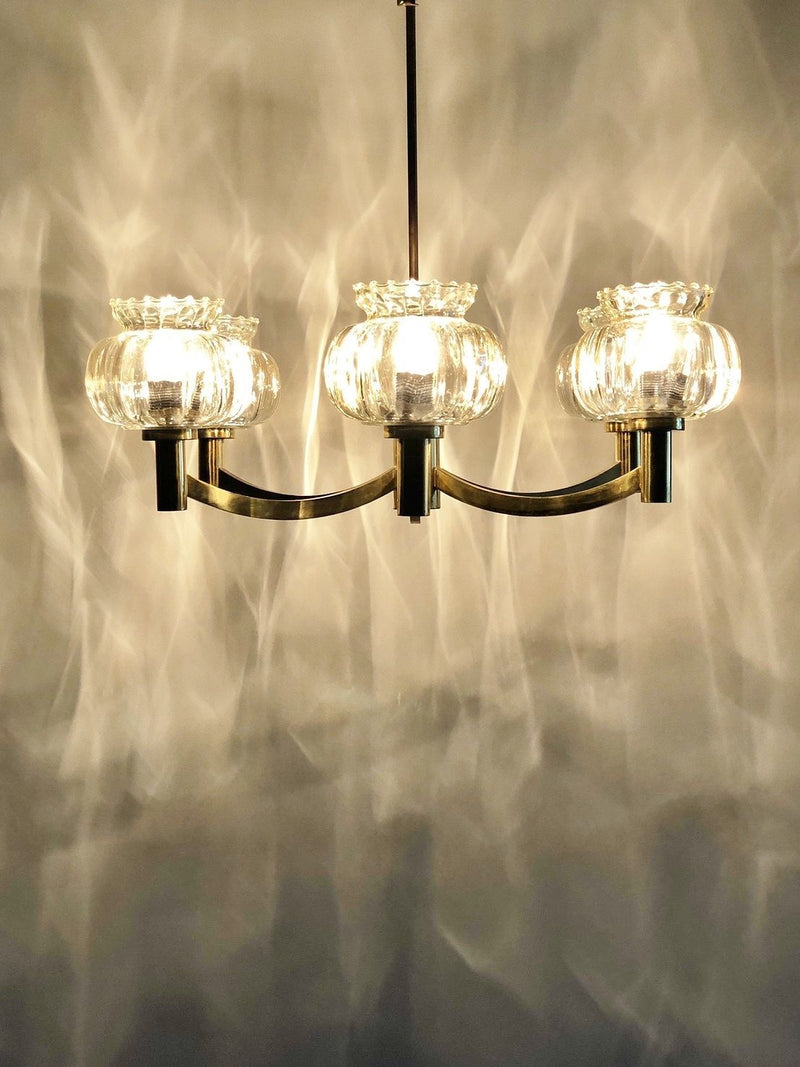 vintage<br> 6 light amber glass chandelier<br> (Sendagaya store)_PLCH-200917-3-H