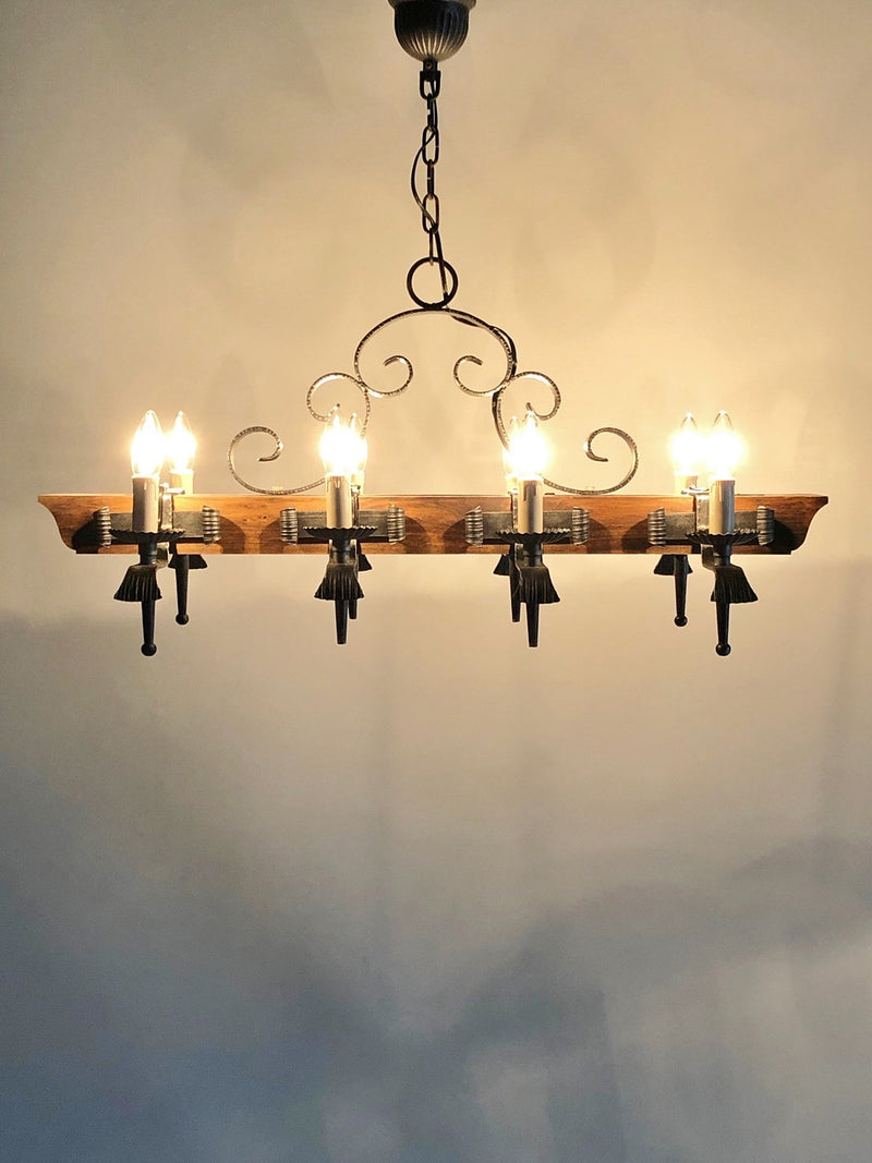 vintage<br> 8-light solid teak wood x iron chandelier Yamato store