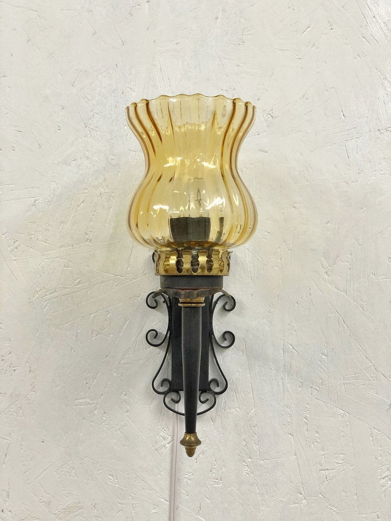 vintage  <br>Wrought iron x amber glass bracket lamp Sendagaya store <br>